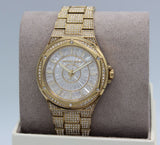Michael Kors Lennox Three Hand Crystals White Dial Gold Steel Strap Watch For Women - MK6991 Authentic Buy Shop Now
