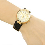 Michael Kors Sawyer Champagne Dial Black Leather Strap Watch for Women - MK2433 Authentic Buy Shop Now
