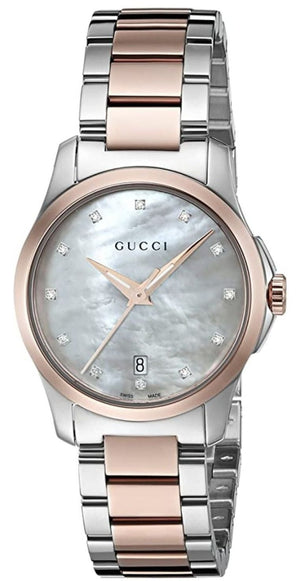 Gucci G Timeless Diamonds Mother of Pearl Dial Two Tone Steel Strap Watch For Women - YA126544 Authentic Buy Shop Now