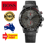 Hugo Boss Rafale Chronograph Grey Dial Black Leather Strap Watch For Men - HB1513445 Authentic Buy Shop Now
