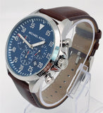 Michael Kors Gage Chronograph Blue Dial Brown Leather Strap Watch For Men - MK8362 Authentic Buy Shop Now
