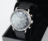 Emporio Armani Aviator Chronograph Black Dial Black Leather Strap Watch For Men - AR11143 Authentic Buy Shop Now