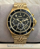Michael Kors Bayville Chronograph Black Dial Gold Steel Strap Watch For Men - MK8726 Authentic Buy Shop Now