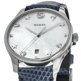 Gucci G-Timeless Signature Mother of Pearl Silver Dial Blue Leather Strap Watch For Women - YA1264049 Authentic Buy Shop Now