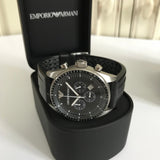 Emporio Armani Sportivo Chronograph Black Dial Black Rubber Strap Watch For Men - AR0527 Authentic Buy Shop Now