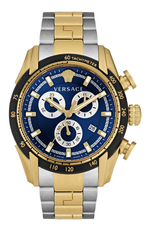 Versace V-Ray Chronograph Quartz Blue Dial Two Tone Steel Strap Watch For Men - VE2I01021 Authentic Buy Shop Now