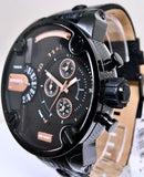 Diesel Little Daddy Chronograph Black Dial Black Leather Strap Watch For Men - DZ7291 Authentic Buy Shop Now