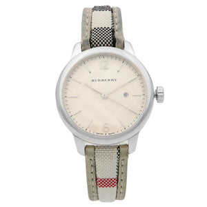 Burberry The Classic Guilloche Silver Dial Grey Leather Strap Watch for Women - BU10113 Authentic Buy Shop Now