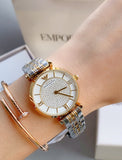 Emporio Armani Gianni T Bar Analog White Dial Two Tone Steel Strap Watch For Women - AR2076 Authentic Buy Shop Now
