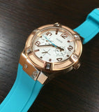 Guess Jet Setter White Dial Turquoise Silicone Strap Watch For Women - W0564L3 Authentic Buy Shop Now