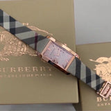Burberry The Pioneer Rose Gold Dial Haymarket Brown Leather Strap Watch for Women - BU9408 Authentic Buy Shop Now