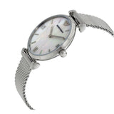 Emporio Armani Gianni T Bar Mother of Pearl Dial Silver Steel Strap Watch For Women - AR1955 Authentic Buy Shop Now
