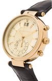 Michael Kors Sawyer Champagne Dial Black Leather Strap Watch for Women - MK2433 Authentic Buy Shop Now