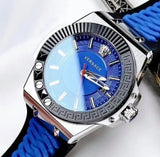 Versace Chain Reaction Quartz Blue Dial Blue & Black Leather Strap Watch for Men - VEDY00119 Authentic Buy Shop Now