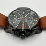 Diesel Mega Chief Chronograph Black Dial Brown Leather Strap Watch For Men - DZ4343 Authentic Buy Shop Now