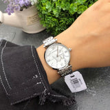 Emporio Armani Gianni T Bar White Marble Dial Silver Steel Strap Watch For Women - AR11170 Authentic Buy Shop Now