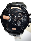 Diesel Little Daddy Chronograph Black Dial Black Leather Strap Watch For Men - DZ7291 Authentic Buy Shop Now