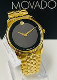 Movado Museum Black Dial Gold Steel Strap Watch For Men - 606997 Authentic Buy Shop Now