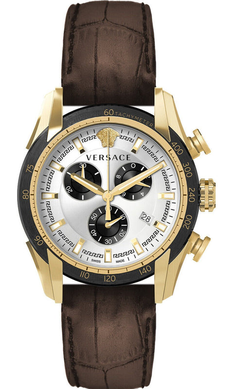 Versace V-Ray Chronograph Quartz White Dial Brown Leather Strap Watch For Men - VE2I00221 Authentic Buy Shop Now