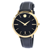 Movado Ultra Slim Black Dial Black Leather Strap Watch For Women - 0607091 Authentic Buy Shop Now
