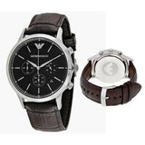 Emporio Armani Renato Chronograph Black Dial Brown Leather Strap Watch For Men - AR2482 Authentic Buy Shop Now