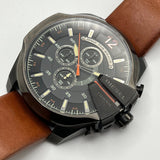 Diesel Mega Chief Chronograph Black Dial Brown Leather Strap Watch For Men - DZ4343 Authentic Buy Shop Now