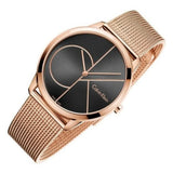 Calvin Klein Minimal Black Dial Rose Gold Mesh Bracelet Watch for Men - K3M21621 Authentic Buy Shop Now