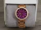 Michael Kors Mini Parker Multi-Function Plum Mother of Pearl Dial Rose Gold Steel Strap Watch For Women - MK6403 Authentic Buy Shop Now