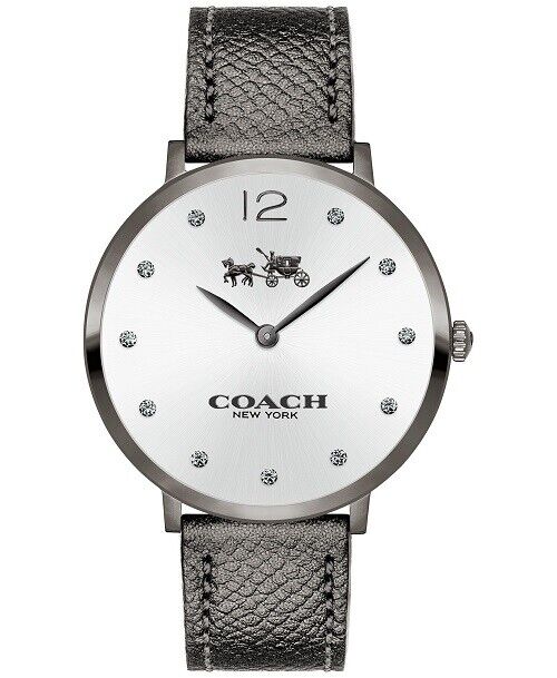 Coach Slim Easton Silver Dial Grey Leather Strap Watch for Women - 14502686 Authentic Buy Shop Now