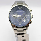 Emporio Armani Sportivo Chronograph Blue Dial Silver Steel Strap Watch For Men - AR5860 Authentic Buy Shop Now