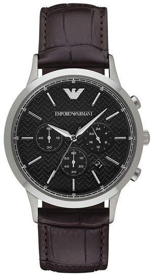 Emporio Armani Renato Chronograph Black Dial Brown Leather Strap Watch For Men - AR2482 Authentic Buy Shop Now