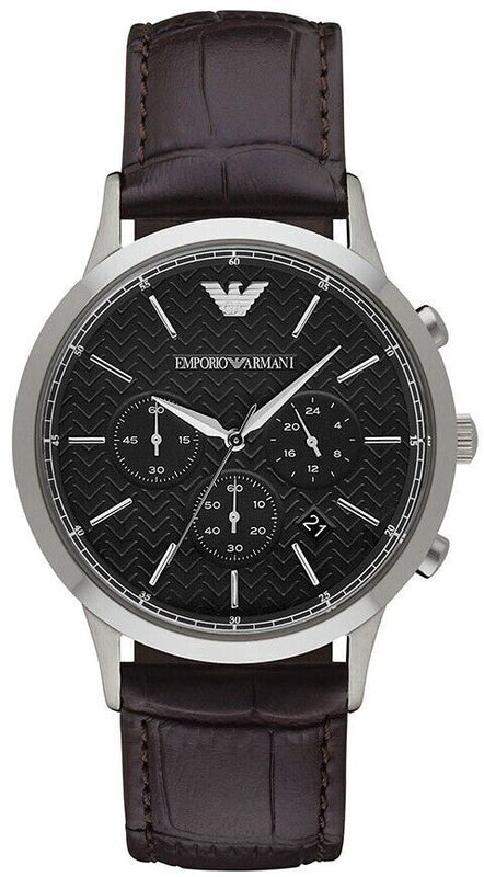 Emporio Armani Renato Chronograph Black Dial Brown Leather Strap Watch For Men - AR2482 Authentic Buy Shop Now