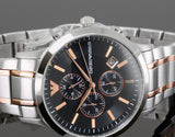 Emporio Armani Renato Chronograph Black Dial Two Tone Steel Strap Watch For Men - AR11165 Authentic Buy Shop Now
