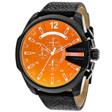 Diesel Mega Chief Chronograph Black Dial Black Leather Strap Watch For Men - DZ4323 Authentic Buy Shop Now