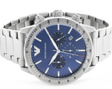 Emporio Armani Mario Chronograph Blue Dial Silver Steel Strap Watch For Men - AR11306 Authentic Buy Shop Now