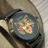 Gucci G Timeless Cat Motif Black Dial Black Leather Strap Unisex Watch - YA1264021 Authentic Buy Shop Now