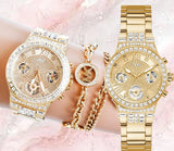 Guess Moonlight Multi Function Diamonds Gold Dial Gold Steel Strap Watch for Women - GW0320L2 Authentic Buy Shop Now