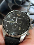 Emporio Armani Sportivo Chronograph Black Dial Black Rubber Strap Watch For Men - AR0527 Authentic Buy Shop Now