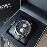 Hugo Boss Aeroliner Black Dial Black Leather Strap Watch for Men - 1512631 Authentic Buy Shop Now