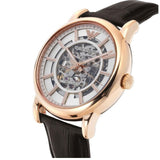 Emporio Armani Meccanico Silver Skeleton Dial Brown Leather Strap Watch For Men - AR1983 Authentic Buy Shop Now