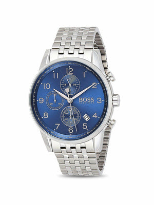 Hugo Boss Navigator Chronograph Blue Dial Silver Steel Strap Watch for Men - 1513498 Authentic Buy Shop Now