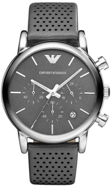 Emporio Armani Luigi Chronograph Quartz Grey Dial Grey Leather Strap Watch For Men - AR1735 Authentic Buy Shop Now