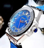 Versace Chain Reaction Quartz Blue Dial Blue & Black Leather Strap Watch for Men - VEDY00119 Authentic Buy Shop Now