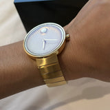 Movado Edge Gold Dial Gold Steel Strap Watch for Women - 3680014 Authentic Buy Shop Now