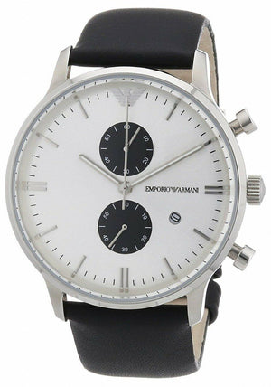 Emporio Armani Gianni White Dial Black Leather Strap Watch For Men - AR0385 Authentic Buy Shop Now