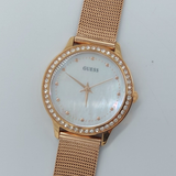 Guess Chelsea Mother of Pearl White Dial Rose Gold Mesh Strap Watch For Women - W0647L2 Authentic Buy Shop Now