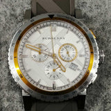 Burberry Belt Chronograph Silver Dial Brown Rubber Strap Watch For Men - BU9811 Authentic Buy Shop Now