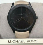 Michael Kors Slim Runway Black Dial Beige Leather Strap Watch For Men - MK8510 Authentic Buy Shop Now