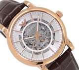 Emporio Armani Meccanico Silver Skeleton Dial Brown Leather Strap Watch For Men - AR1983 Authentic Buy Shop Now