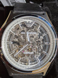 Emporio Armani Meccanico White Skeleton Dial Black Leather Strap Watch For Men - AR60003 Authentic Buy Shop Now